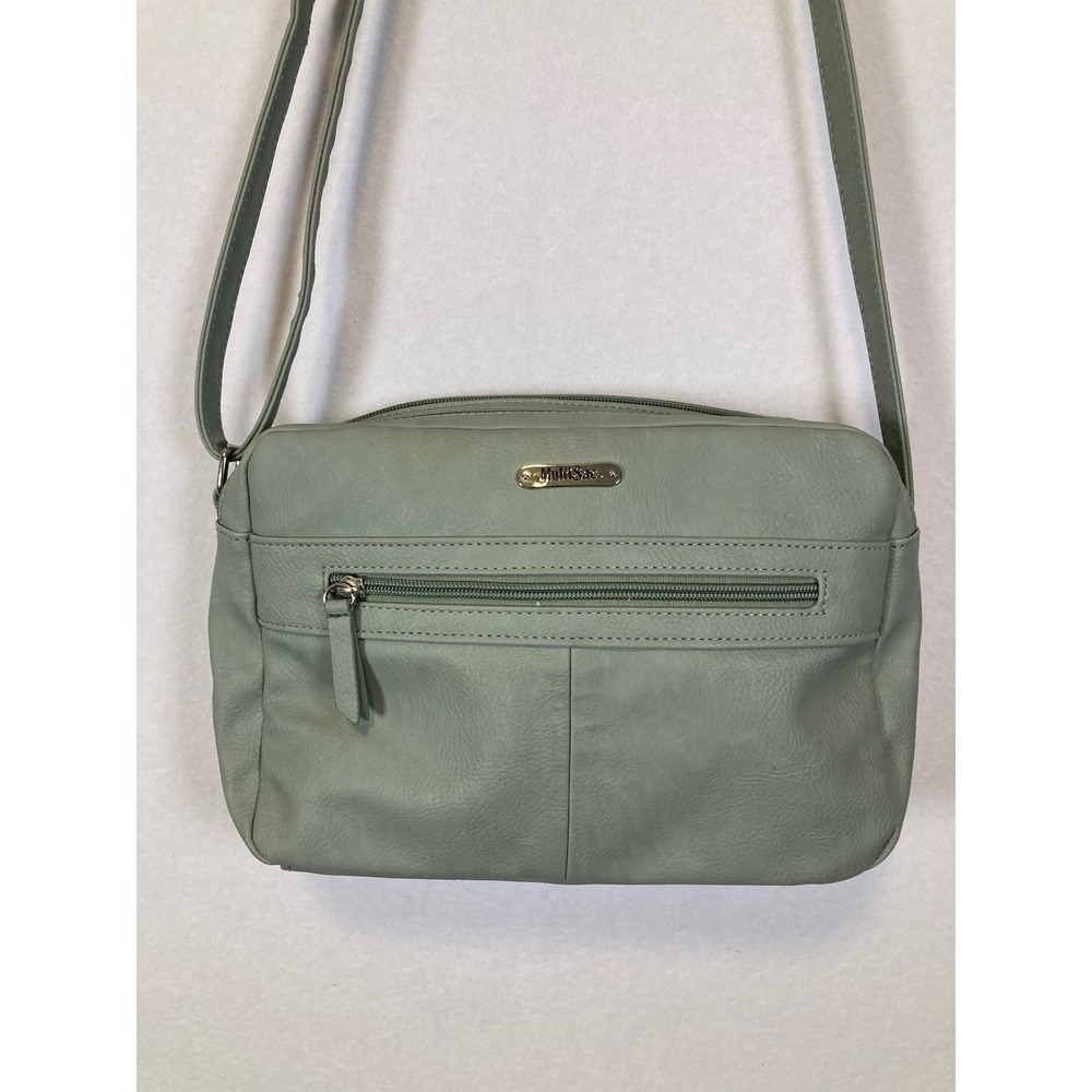 MultiSac Crossbody Bag Womens Sage Green Vegan‎ Leather Multi-Pocket